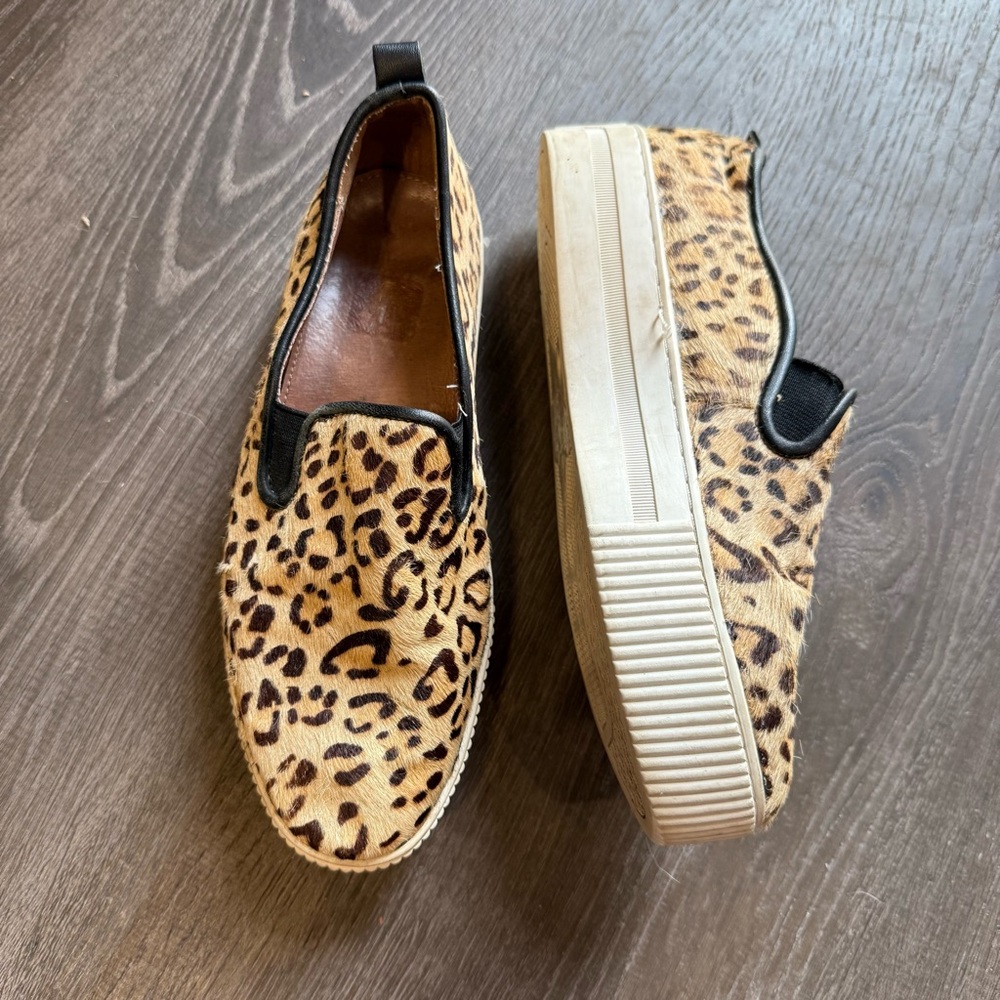 Halogen Brown Platform Slip-On Shoes with Animal Print